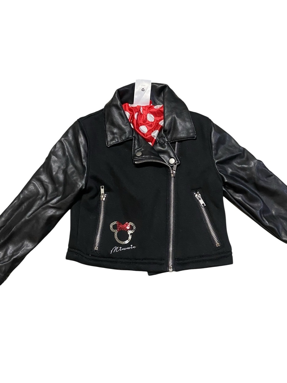 Disney Store Minnie Mouse Moto Jacket Faux Leather Sequin Detail Size 3T Outdoor - Picture 3 of 8
